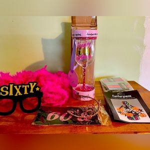 Woman’s 60th Birthday Party Celebration! Wine glass/Boa/Sash/Glasses/Tiara